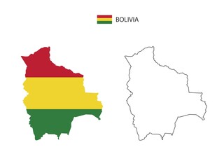 Obraz premium Bolivia map city vector divided by outline simplicity style. Have 2 versions, black thin line version and color of country flag version. Both map were on the white background.