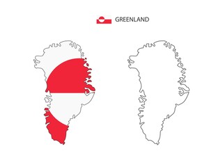 Fototapeta na wymiar Greenland map city vector divided by outline simplicity style. Have 2 versions, black thin line version and color of country flag version. Both map were on the white background.
