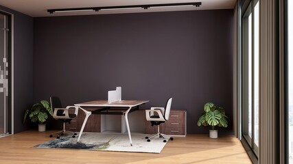 office area with blank wall 3d design interior