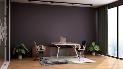 office area with blank wall 3d design interior
