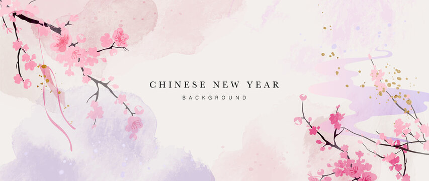 Chinese new year watercolor background vector. Oriental festive art design for place text and product images. Design for sale banner, cover and invitation.