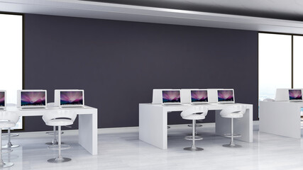 Fototapeta na wymiar office area with blank wall 3d design interior