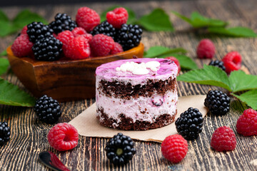 berry cake with chocolate cakes and butter cream with berry jam