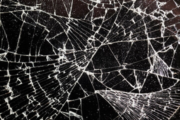 broken thin glass with lots of cracks