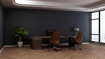 modern business office manager room with 3d design interior for company wall logo mockup