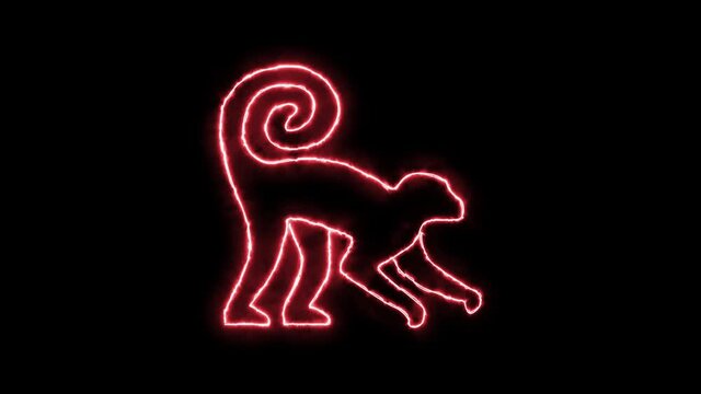 Monkey Chinese zodiac sign. Outlined animal with fire and burning effect. Collection part 9.