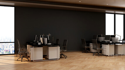 Fototapeta na wymiar office room with blank wall 3d design interior