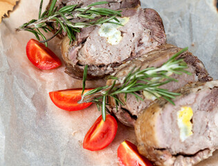 baked pork pork with eggs inside meat