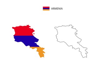 Armenia map city vector divided by outline simplicity style. Have 2 versions, black thin line version and color of country flag version. Both map were on the white background.