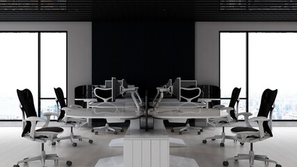 office room with blank wall 3d design interior
