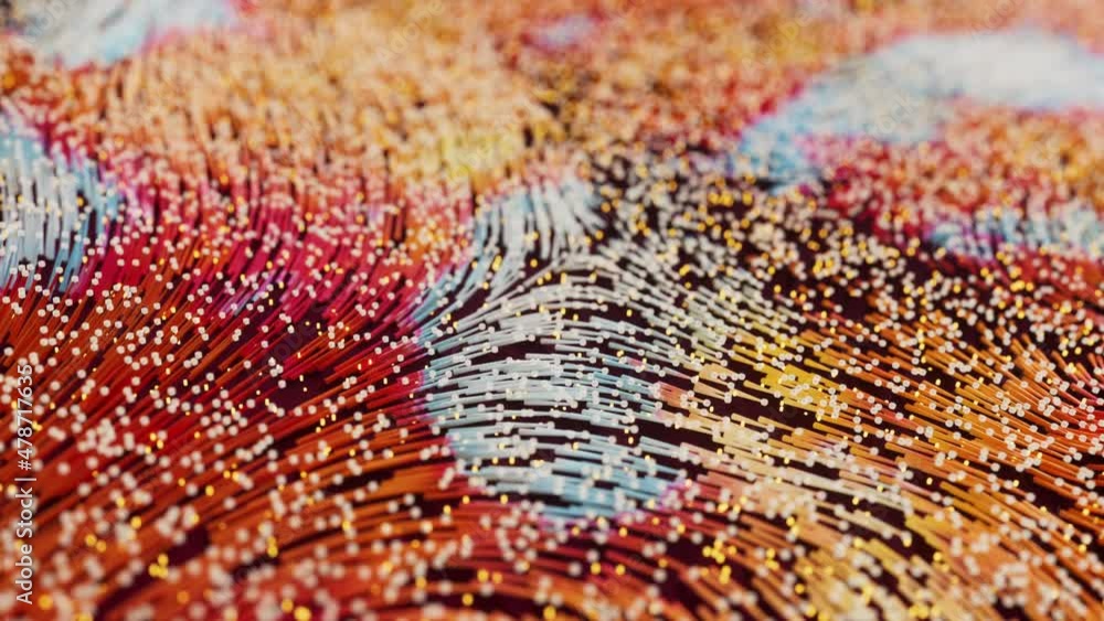 Poster abstract flowing lines, flowing particles, 3d rendering.