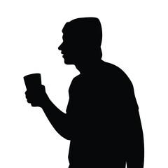 Drunk man with beer glass in hand silhouette , party people vector.