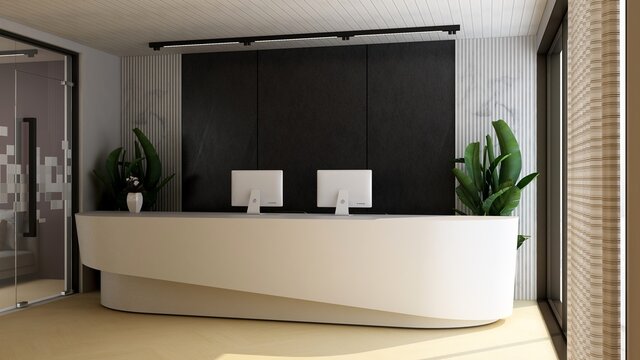 blank office wall in the modern reception room for company logo mockup