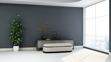 Fototapeta na wymiar 3d modern and minimalist room blank wall for logo mockup