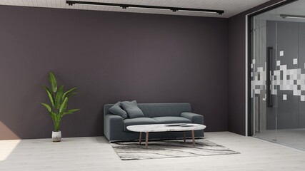 modern office lobby waiting room for company logo mockup with sofa