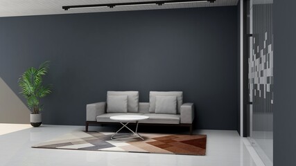 modern office lobby waiting room for company logo mockup with sofa