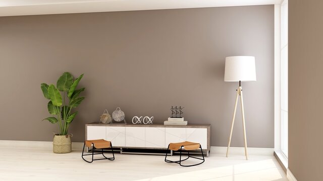 3d modern and minimalist room blank wall for logo mockup