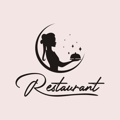the restaurant logo with maid silhouette vector