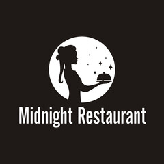 midnight restaurant logo with maid silhouette vector