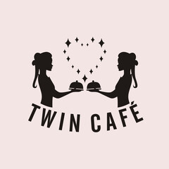 twin cafe logo with maid silhouette vector