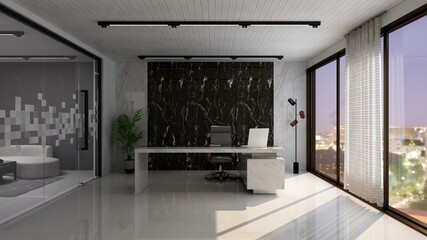 3d office minimalist room with wooden design interior