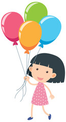 Little girl holding colourful balloons