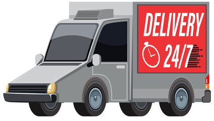 Delivery truck with delivery 24/7 banner