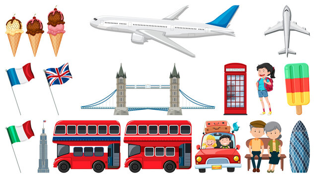 Set of summer vacation objects and elements