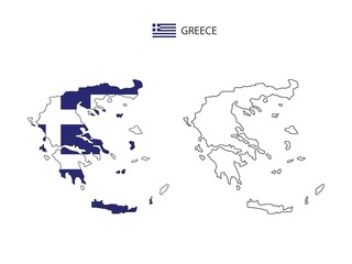 Fototapeta premium Greece map city vector divided by outline simplicity style. Have 2 versions, black thin line version and color of country flag version. Both map were on the white background.