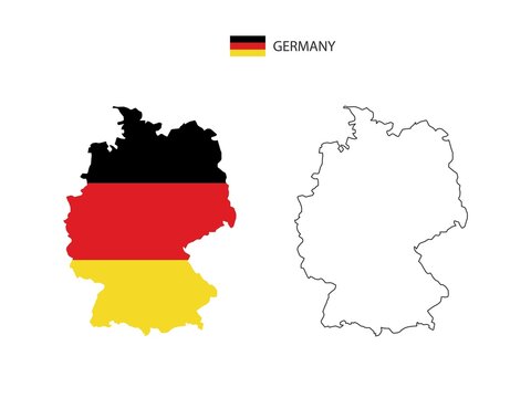 Germany map city vector divided by outline simplicity style. Have 2 versions, black thin line version and color of country flag version. Both map were on the white background.