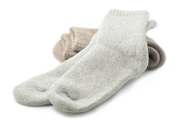 grey sheep wool socks isolated on a white background