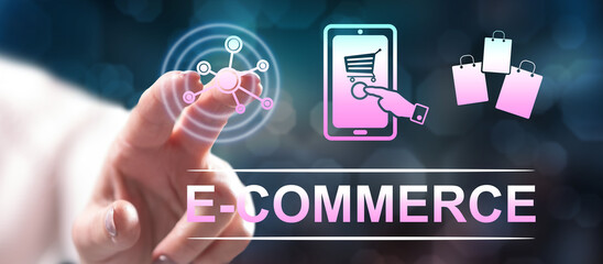 Woman touching an e-commerce concept