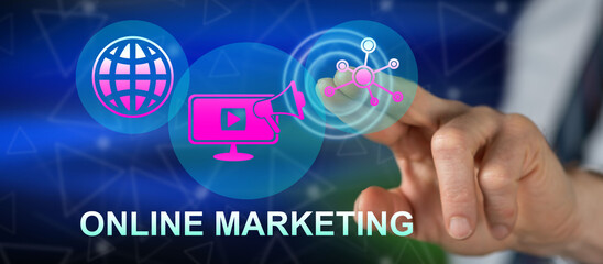 Man touching an online marketing concept
