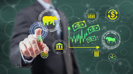 Man touching a stock market concept