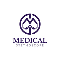 Letter M Logo Template Vector with Stethoscope, Perfect to use for Health and Medical.