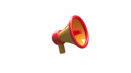 3d render of a red and yellow megaphone, shiny material, isolated on white