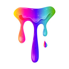 Rainbow dripping slime. Sticky, viscous liquid. Bright toy for children. Cartoon vector illustration