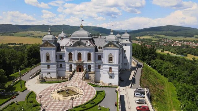 Aerial view of Halicsky Castle in the village of Halic in Slovakia