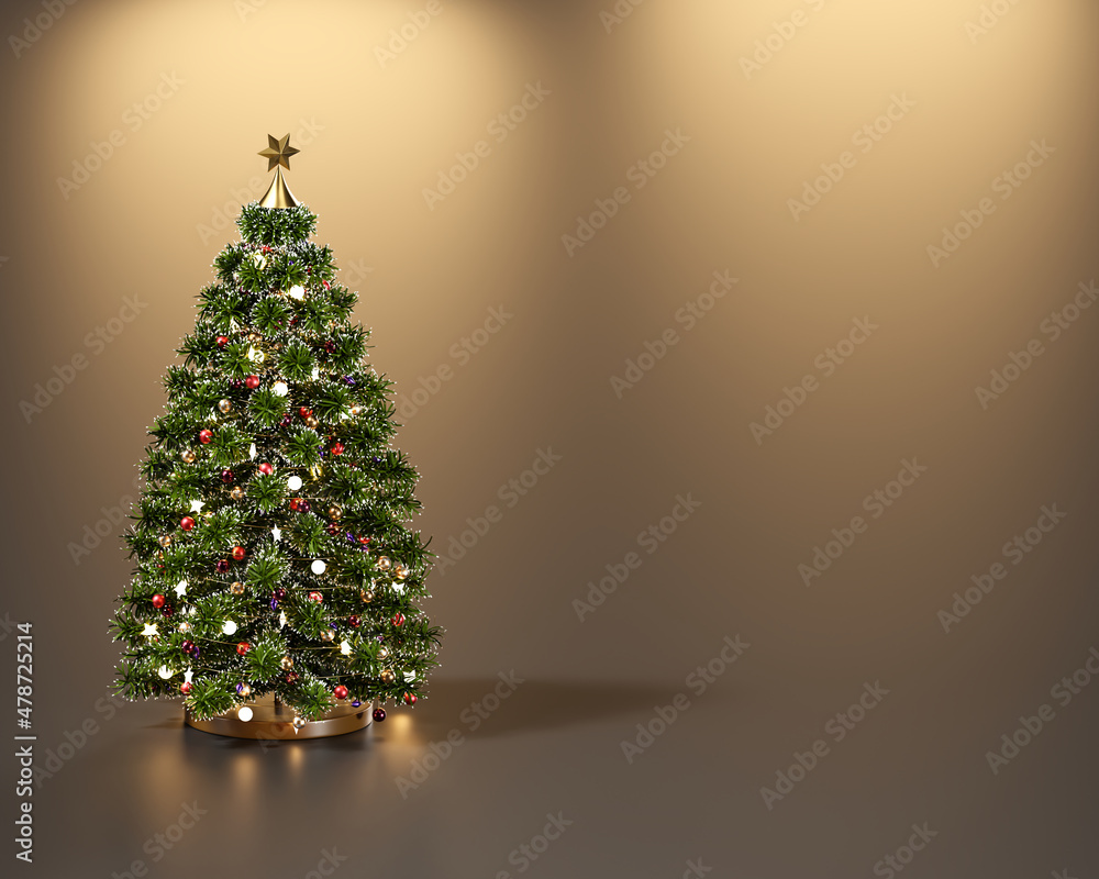 Poster christmas tree with copy space background 3d rendering