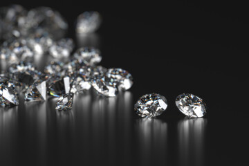 Diamond Group placed on Black Background with soft focus 3D rendering