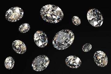 Round diamonds isolated on black background 3d rendering