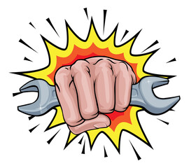 Spanner Wrench Fist Hand Explosion Pop Art Cartoon