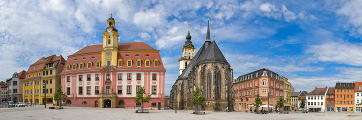 Fototapeta na wymiar Panorama Markt in Weißenfels mit Rathaus und Kirche