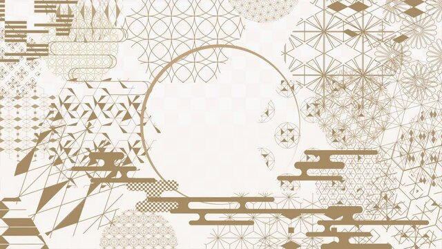 重なり合う和柄アニメーション(金  ベージュ)