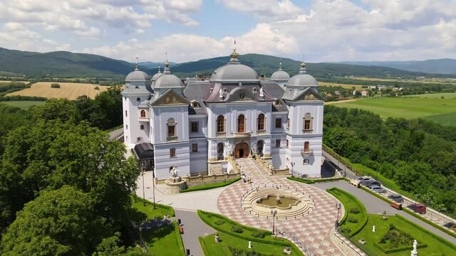 Aerial view of Halicsky Castle in the village of Halic in Slovakia