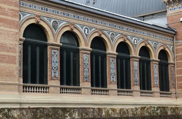 
Decorative details of Palace Velasquez (or Palacio de Exposiciones) - exhibition hall located in Buen Retiro Park, Madrid, Spain