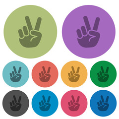 Fototapeta premium Victory sign hand gesture solid color darker flat icons