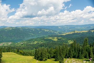 Fototapeta na wymiar Beautiful mountain landscape on the way to Durau, Neamt, Romania