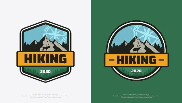 logo for nature lovers with compasses and mountains
