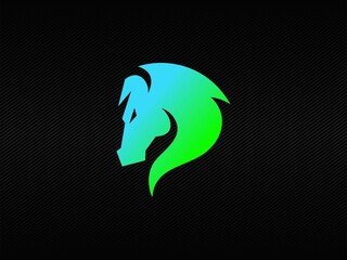 Modern horse head badge logo with blue and green RGB colors